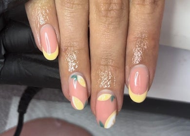 Vibrant lemon-themed nails at B.C Nails and Beauty, Stourport-on-severn, England, GB.