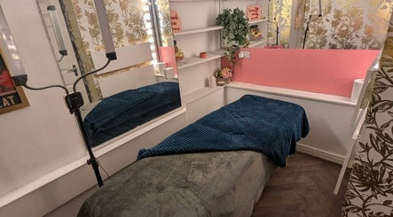 Cozy makeup room with elegant decor at Victoria Jane Makeup, Glasgow, Scotland, GB.