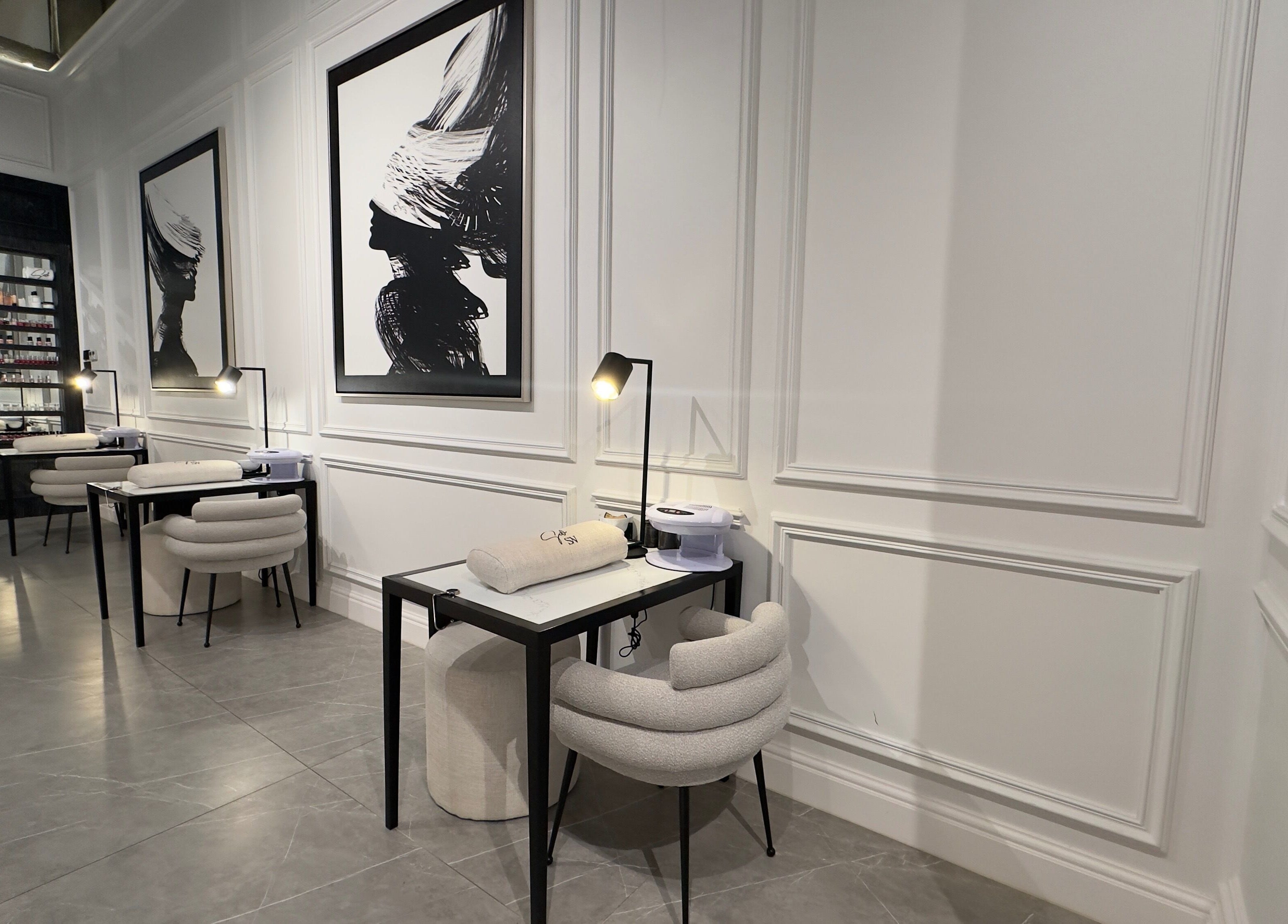 Chic nail art stations at Sw Salon, Riyadh, Riyadh Province, SA with stylish decor.