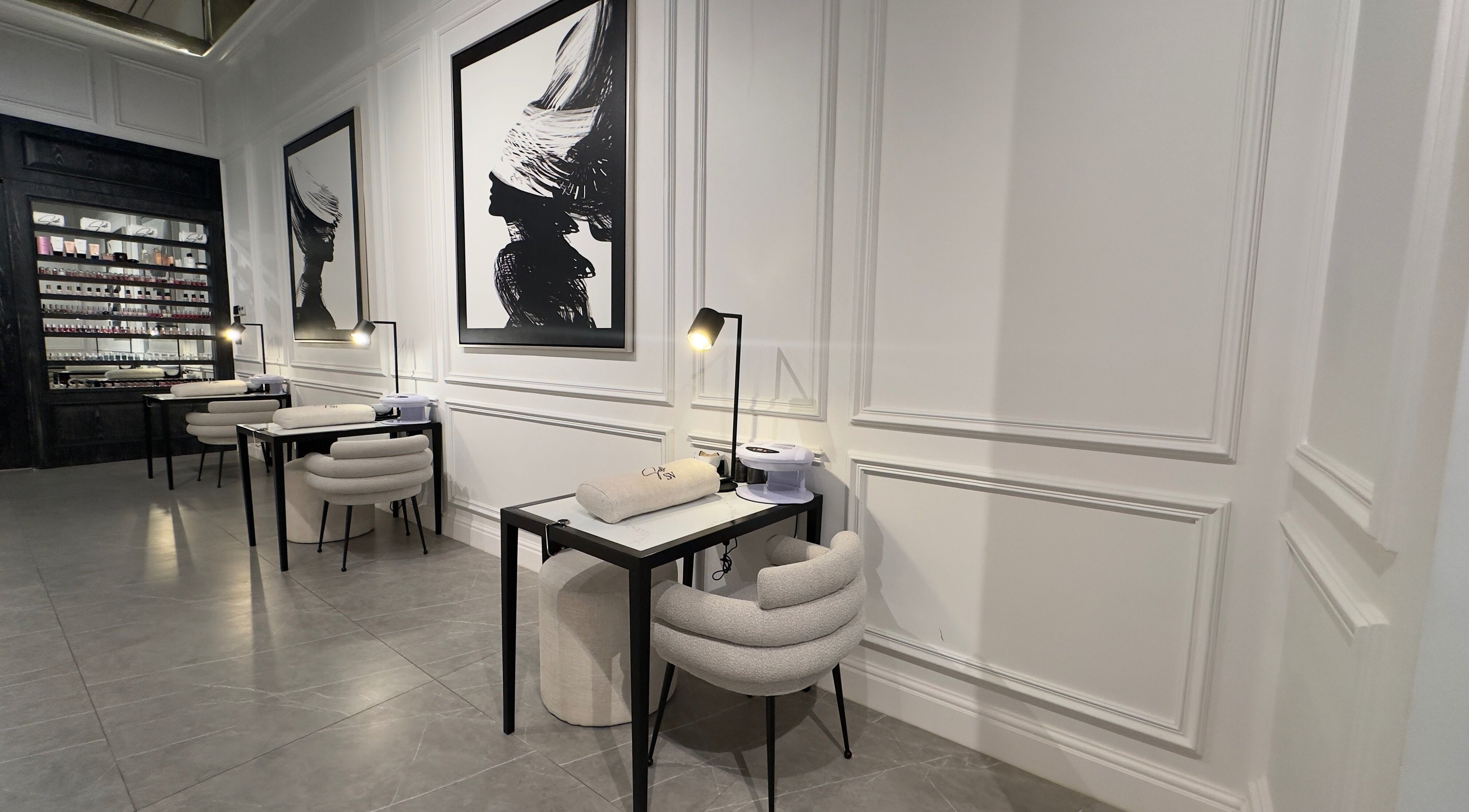 Chic nail art stations at Sw Salon, Riyadh, Riyadh Province, SA with stylish decor.