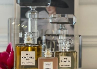 Elegant Chanel perfumes displayed at Sw Salon, Riyadh, Riyadh Province, SA, enhancing luxury wellness ambiance.