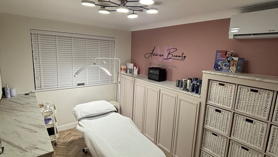 Amarisa Beauty treatment room in Berwick, England, GB, showcasing a serene spa setting with elegant decor.