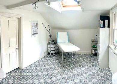 Bright treatment room at iBeautify Royal Tunbridge Wells, England, GB with stylish decor for wellness services.