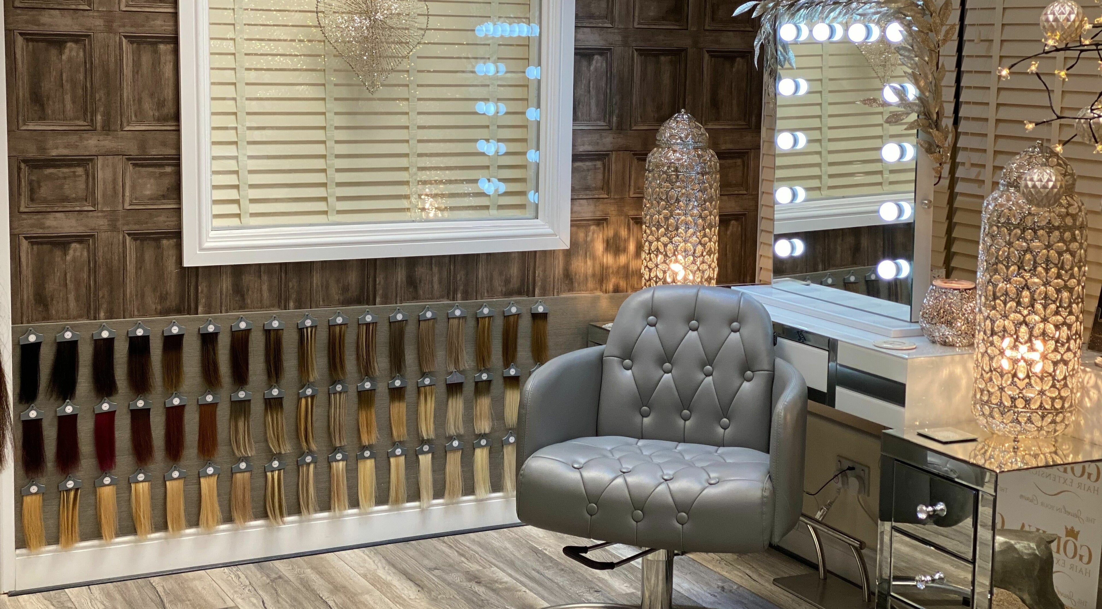 Elegant salon interior with plush chair at Samson and Godiva, Doncaster, England, GB. Perfect for hair styling.