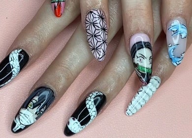 Anime-inspired nail art by Summer Nail Club, Leigh-on-sea, England, GB. Unique, detailed manicure design.