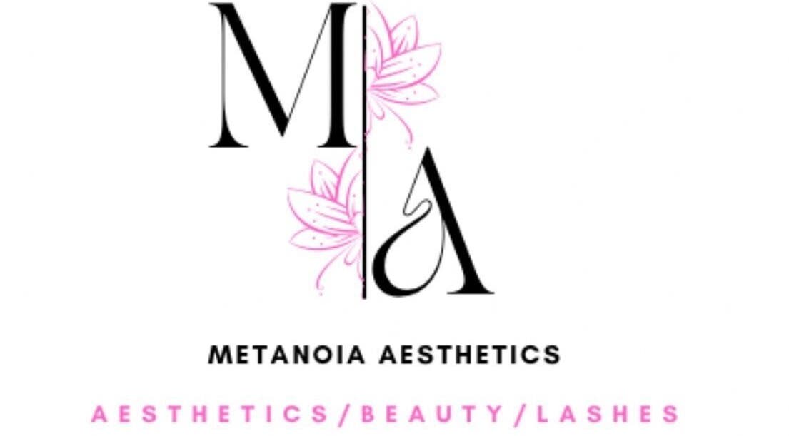 Metanoia Aesthetics logo with floral design in Centurion, Gauteng, ZA emphasizing beauty and lashes.