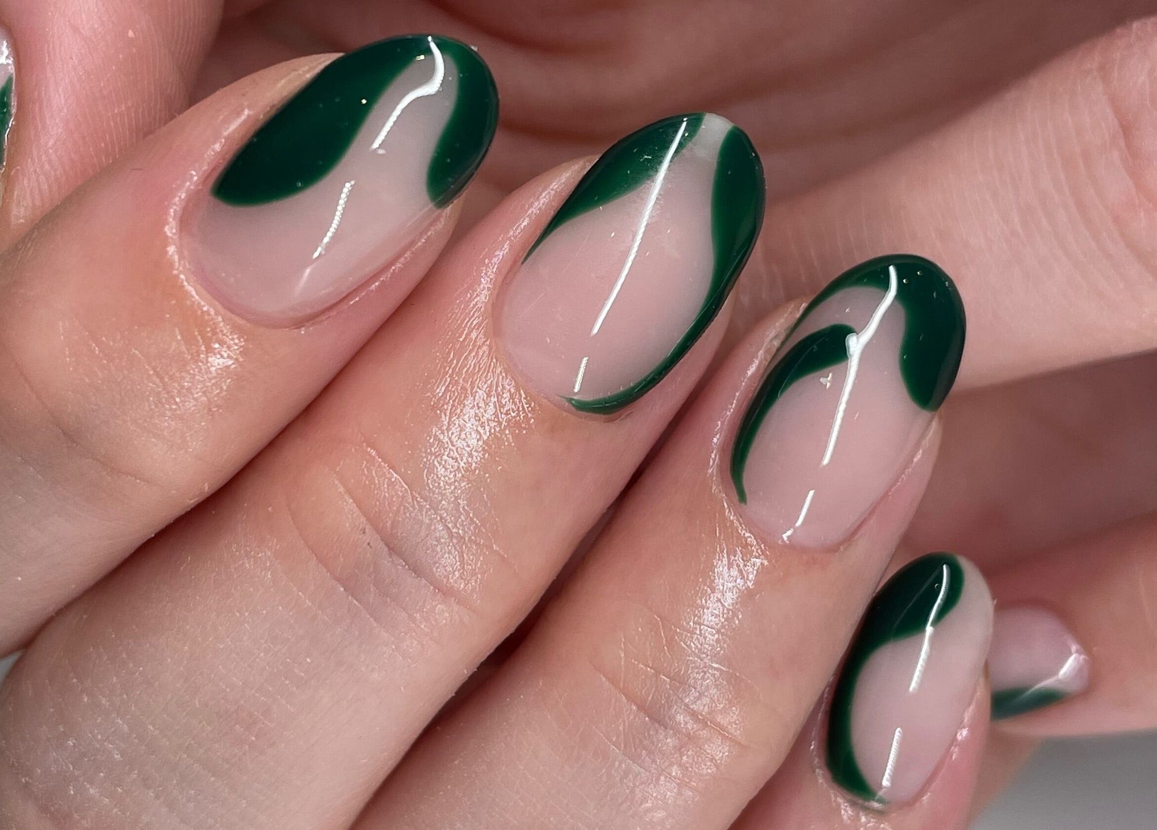 Stylish green nail art at Ninety Eight Nails, Glasgow, Scotland, GB. Perfect manicure for every style.