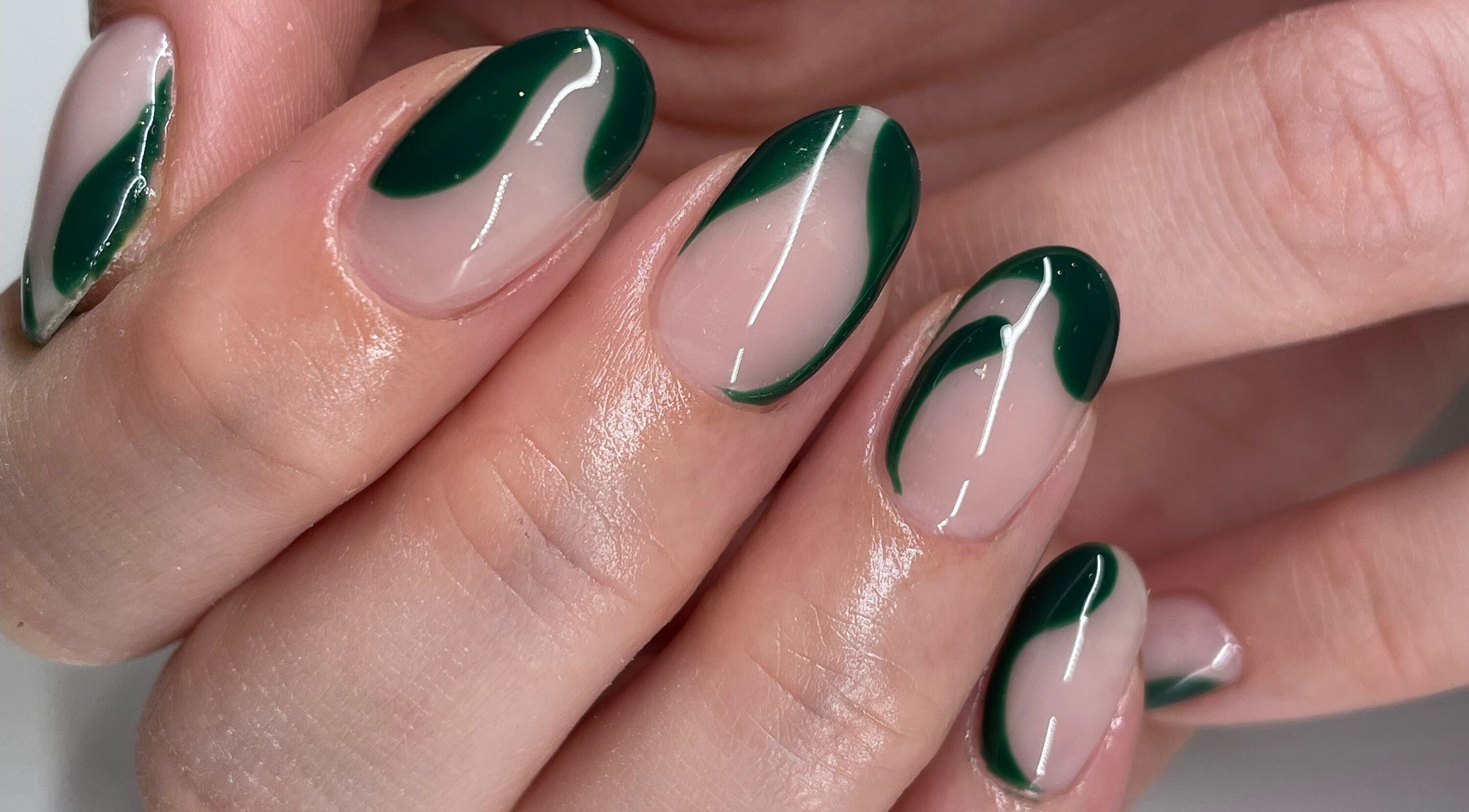 Stylish green nail art at Ninety Eight Nails, Glasgow, Scotland, GB. Perfect manicure for every style.