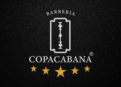 Logotipo de Barbería Copacabana® con cinco estrellas, Cuenca, Azuay, EC.