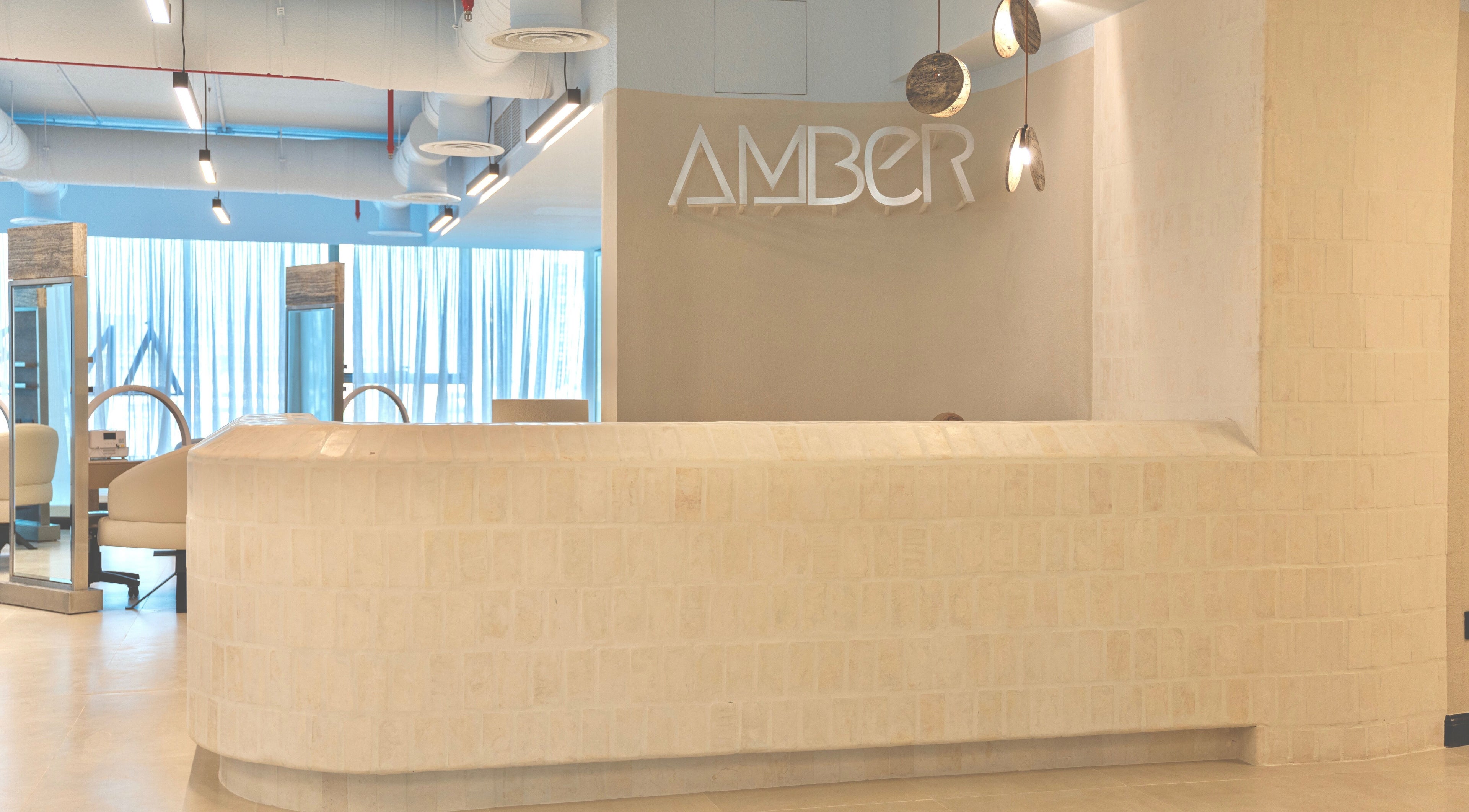 Reception area of Amber Beauty Lounge I آمبر بيوتي لاونج in Al Khobar, Eastern Province, SA with elegant decor.