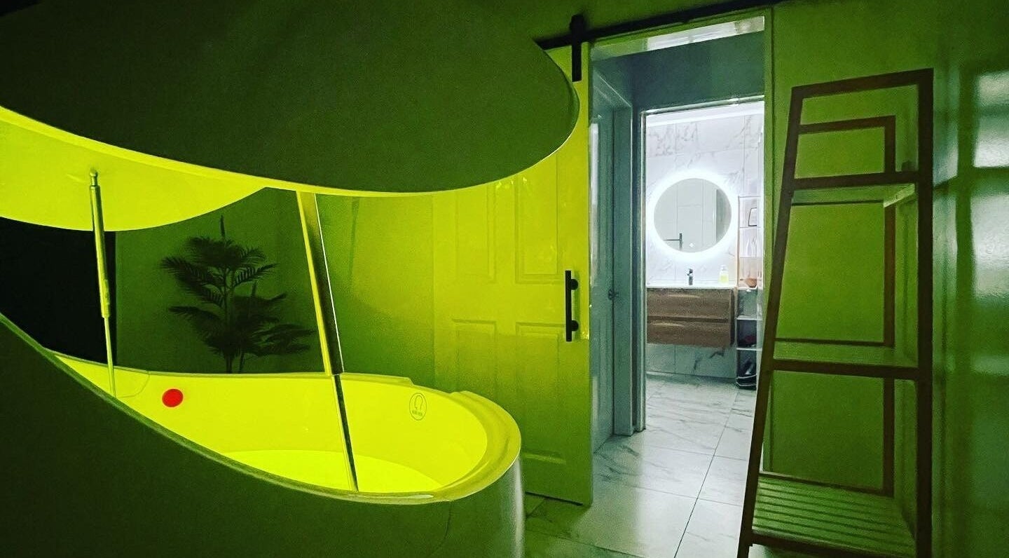 Immersive relaxation pod at Naked Soul Space in Rosewill, Canterbury, NZ, offering a tranquil wellness experience.