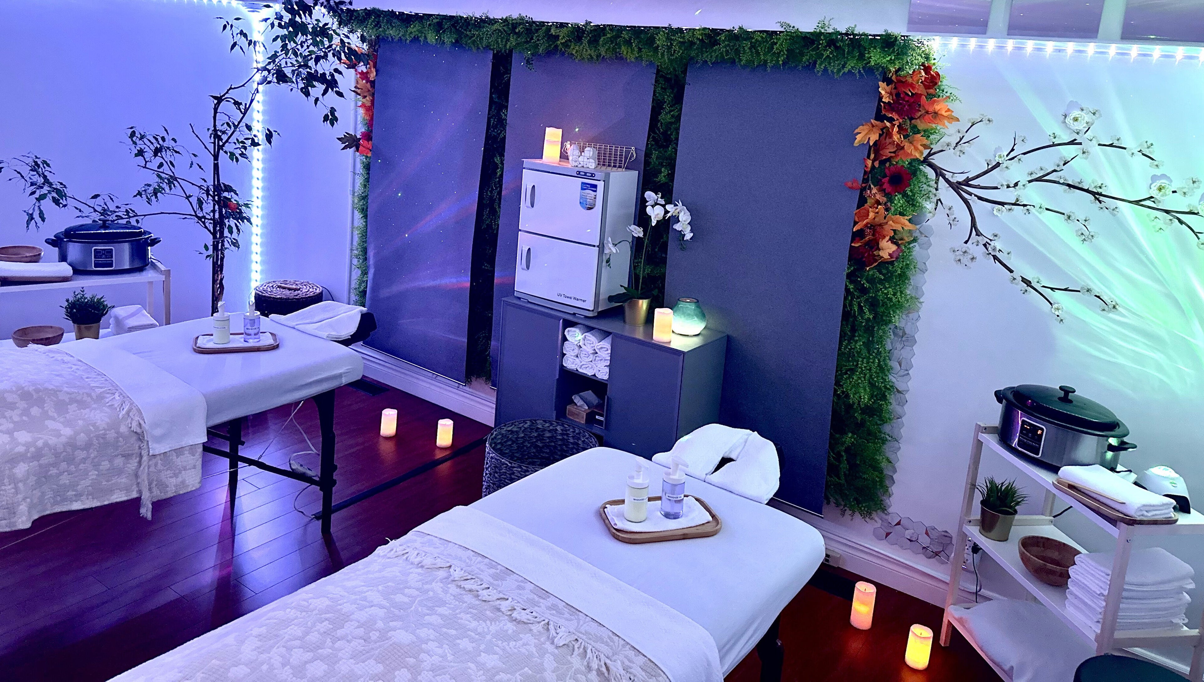 Tranquil massage room at AG Spa | Nepean Baseline in Ottawa, Ontario, CA, featuring relaxing decor.