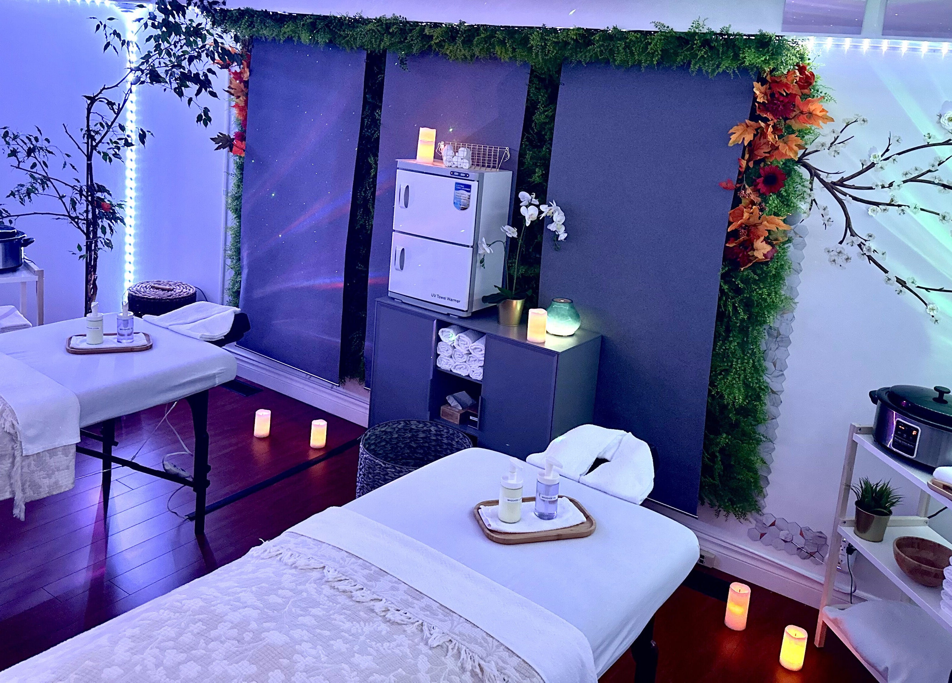Tranquil massage room at AG Spa | Nepean Baseline in Ottawa, Ontario, CA, featuring relaxing decor.