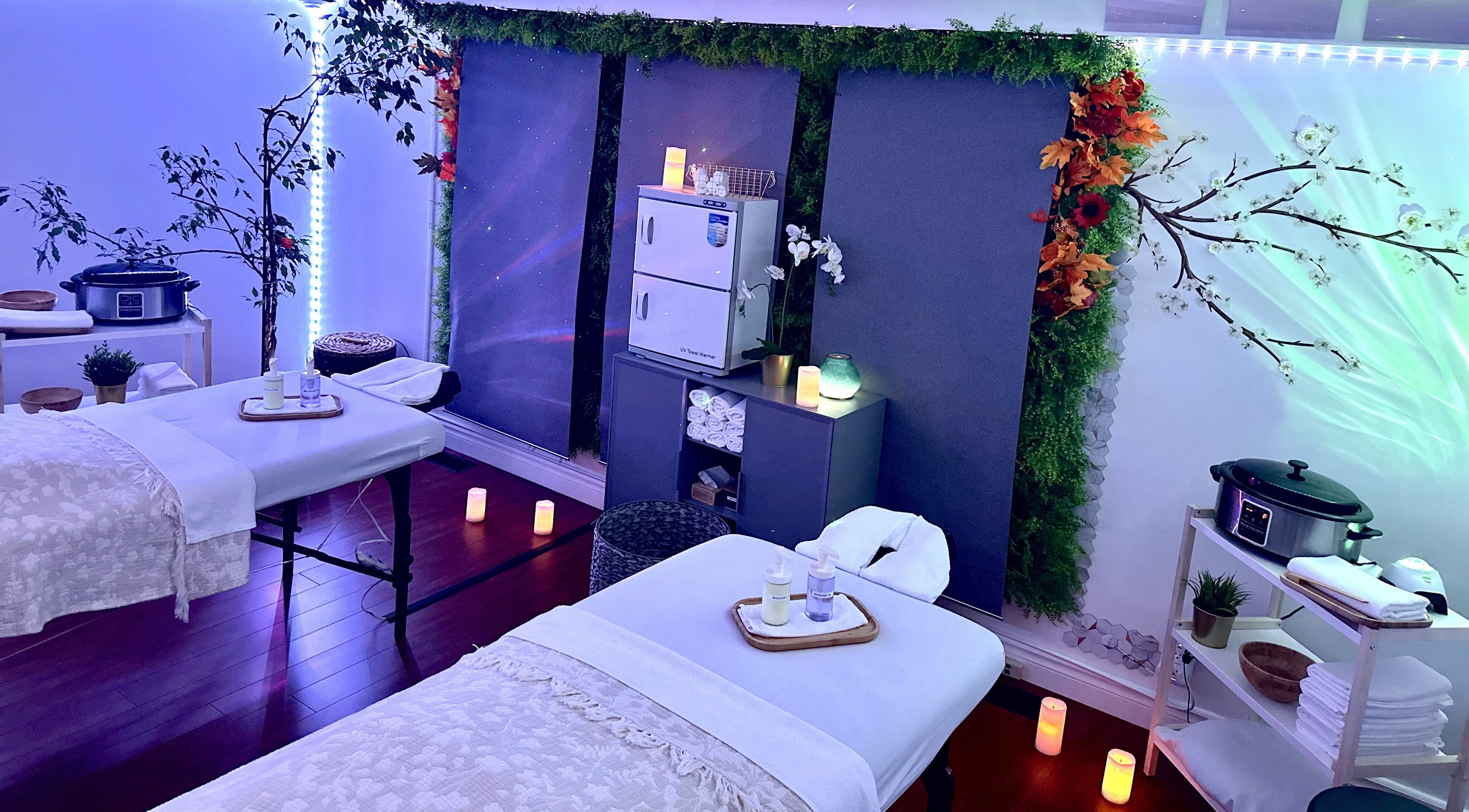 Tranquil massage room at AG Spa | Nepean Baseline in Ottawa, Ontario, CA, featuring relaxing decor.