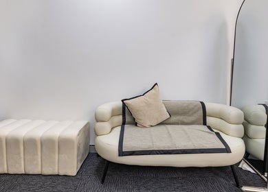 Elegant lounge seating at Monlash, Brisbane City, Queensland, AU, perfect for relaxation and beauty treatments.