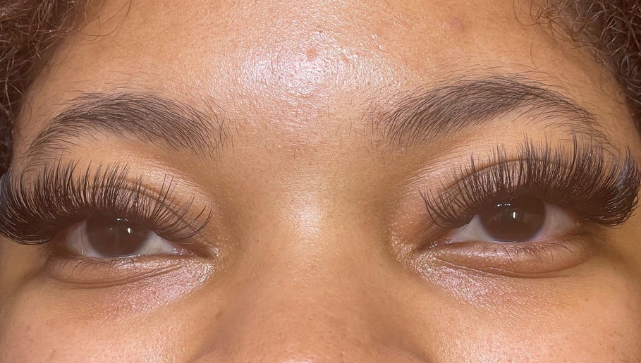 Close-up of styled eyelashes at U’niquely Touched by LJC in Celina, Texas, US.