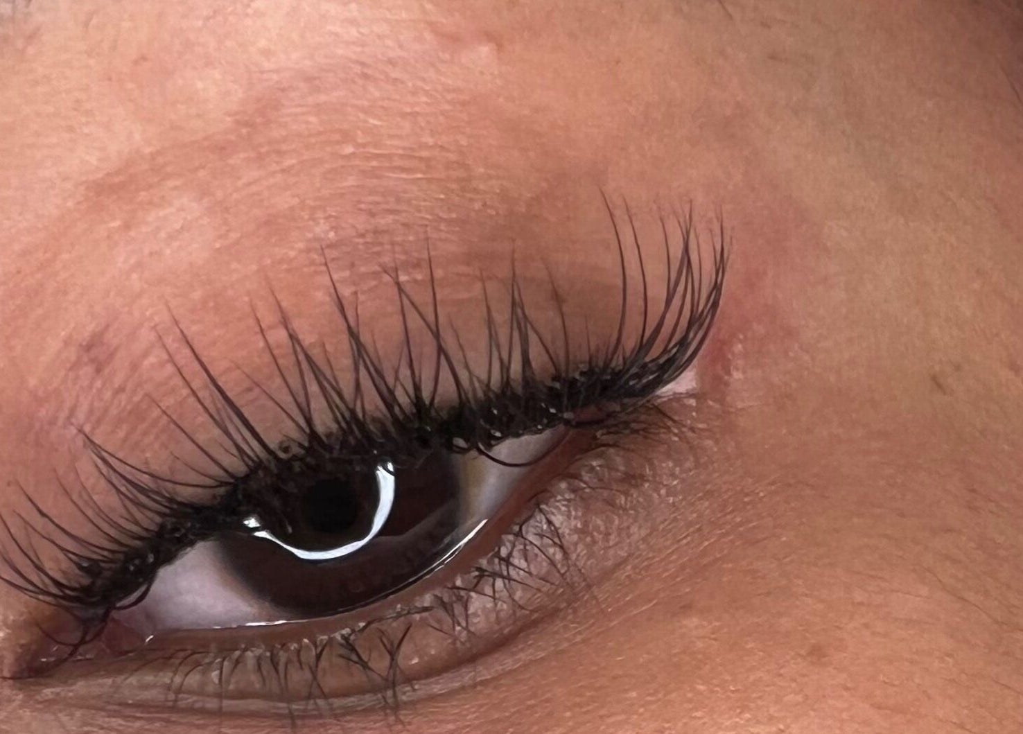 Close-up of elegant eyelash extensions by D’Lux Atelier, Kingston, St. Andrew Parish, JM.