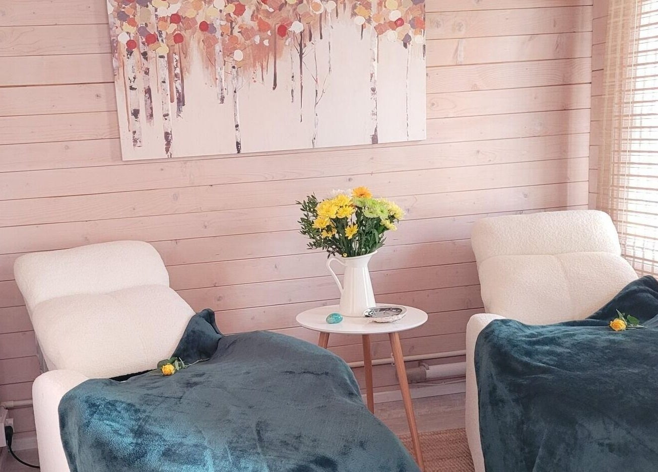 Relaxing chairs and flowers at Holistic Healing & Wellbeing, Peterborough, England, GB.