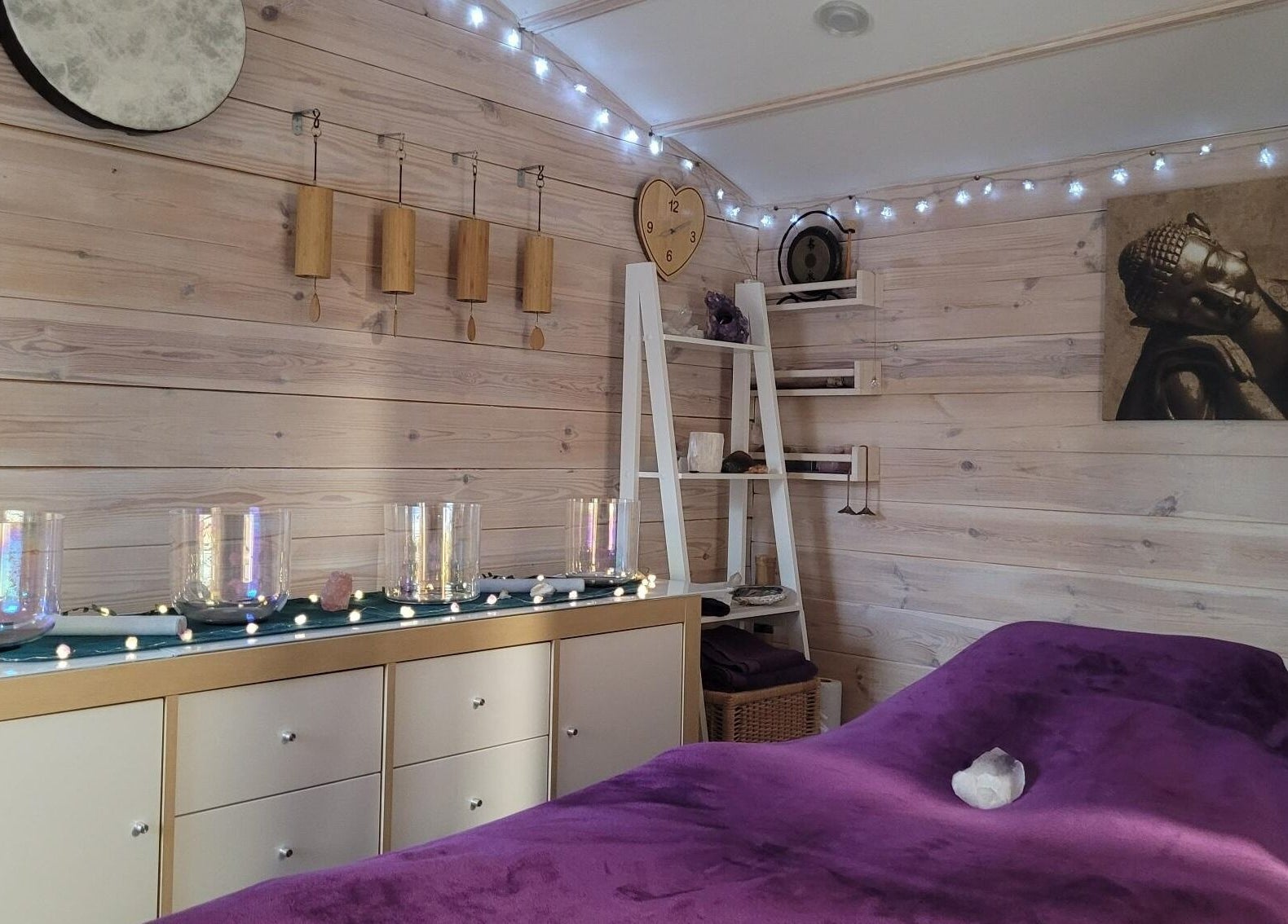 Relaxing treatment room at Holistic Healing & Wellbeing in Peterborough, England, GB, with soothing decor.