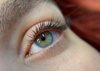 Close-up of a styled eye with long lashes at Pro Beauty Studio, London, England, GB.