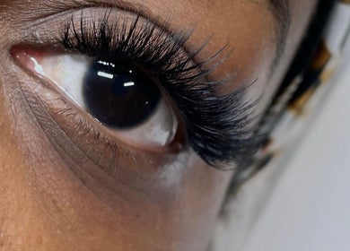 Close-up of eye with voluminous lashes at Pro Beauty Studio, London, England, GB.