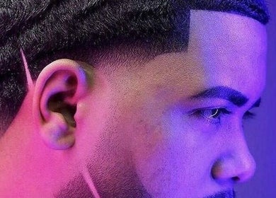 Close-up of a sharp hair fade at Rayzor Crisp Cutz, Los Angeles, California, US.