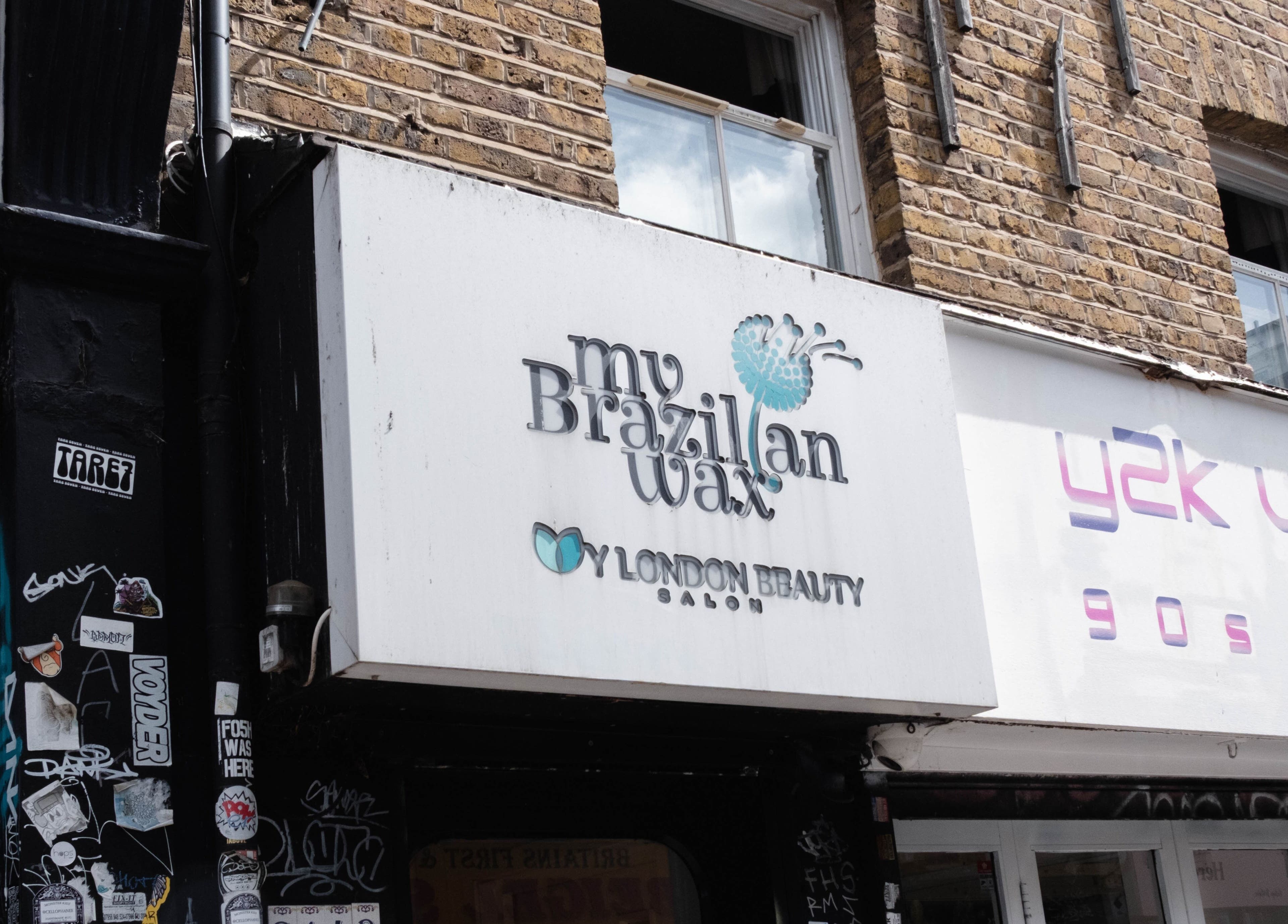 Exterior sign of My Brazilian Wax, a beauty venue in London, England, GB.
