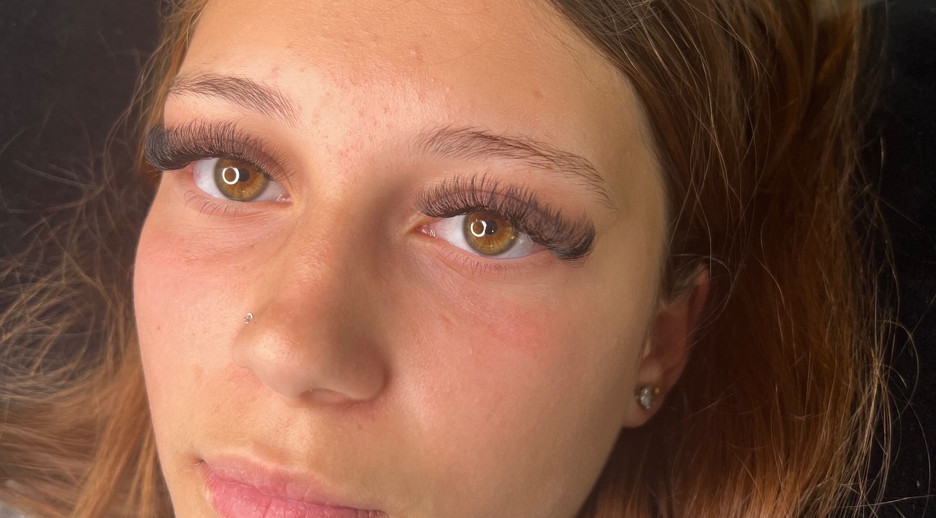 Close-up of woman with elegant eyelash extensions at Glow and Go, Harwich, England, GB.