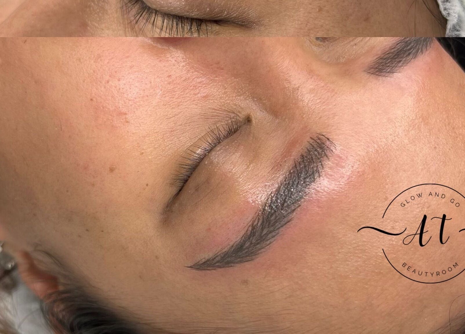 Close-up of expertly shaped eyebrows at Glow and Go, Harwich, England, GB showcasing beauty services.