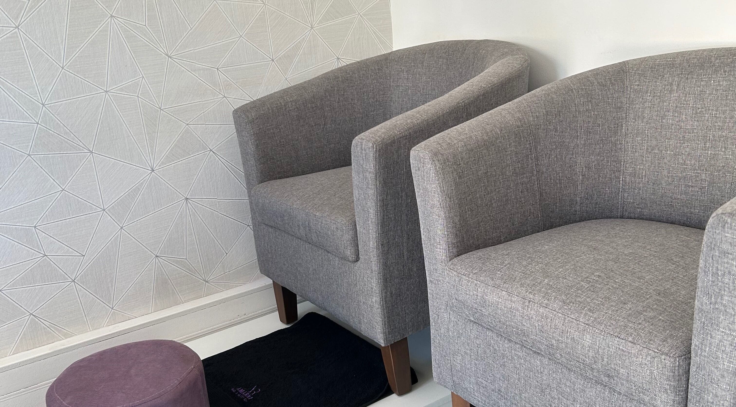 Stylish chairs at Amarni Nail & Beauty Spa, Cape Town, Western Cape, ZA, offer ultimate relaxation.