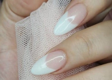 Elegant nails with pink and white design at 50 Shades of Beauty and Slimming, Cape Town, Western Cape, ZA.