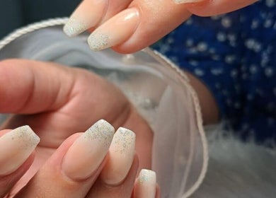 Close-up of stunning glitter nails at 50 Shades of Beauty and Slimming, Cape Town, Western Cape, ZA.