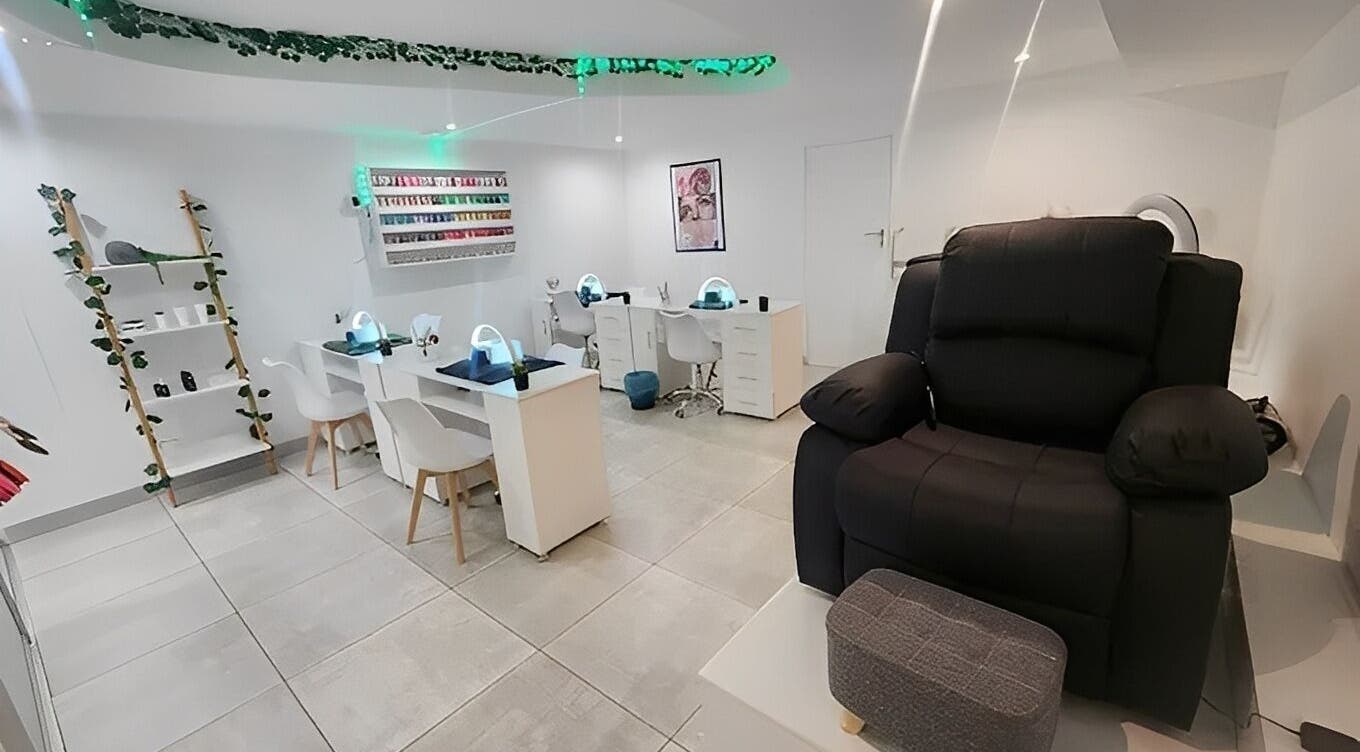 Modern nail salon at 50 Shades of Beauty and Slimming, Cape Town, Western Cape, ZA with manicure stations and seating.
