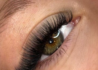 Close-up of eyelash extensions at Glam By Grace, Kings Langley, England, GB, showcasing intricate lash design.