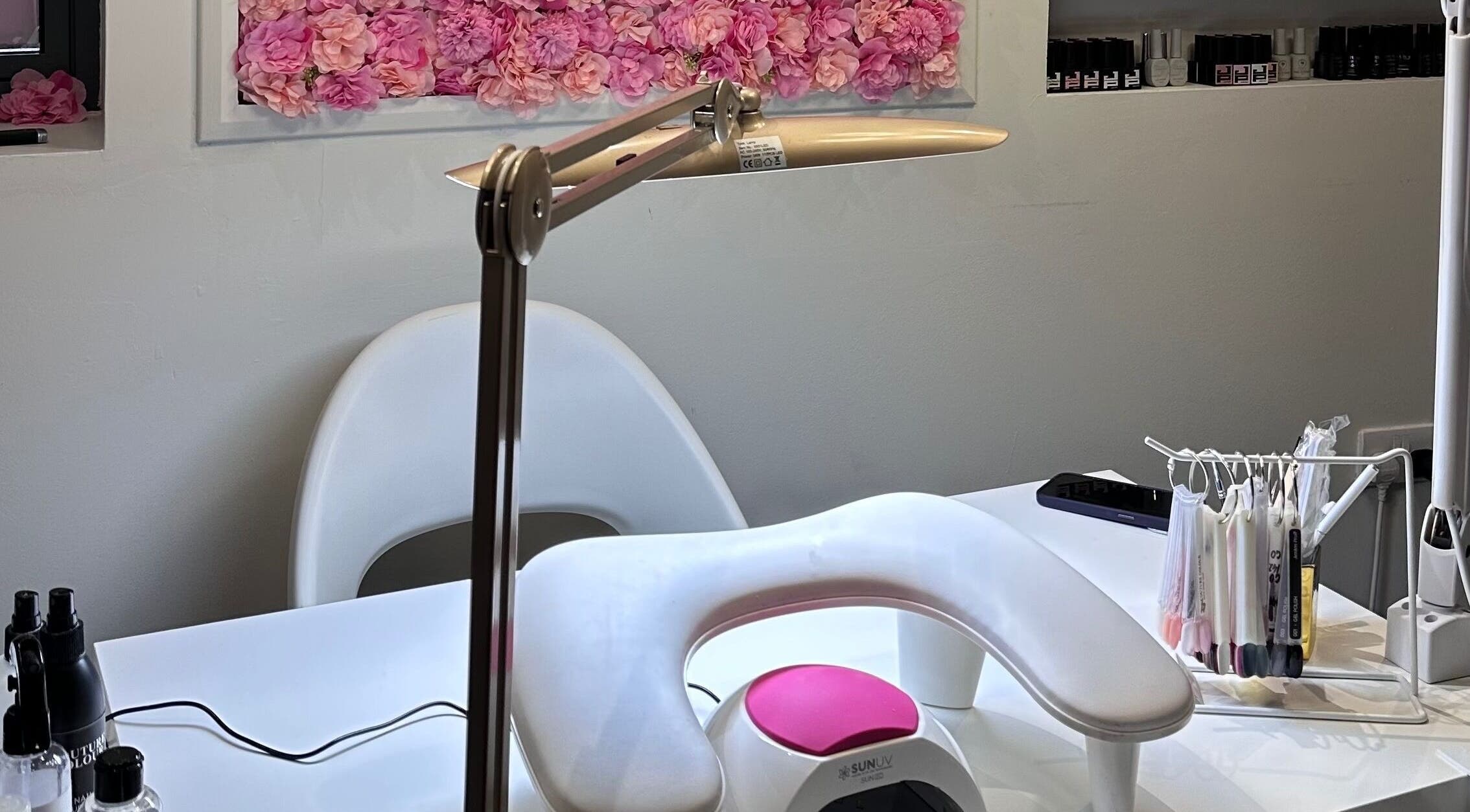 Chic nail station at Beauty House Knocknacarra, Galway, County Galway, IE, featuring a floral decor.
