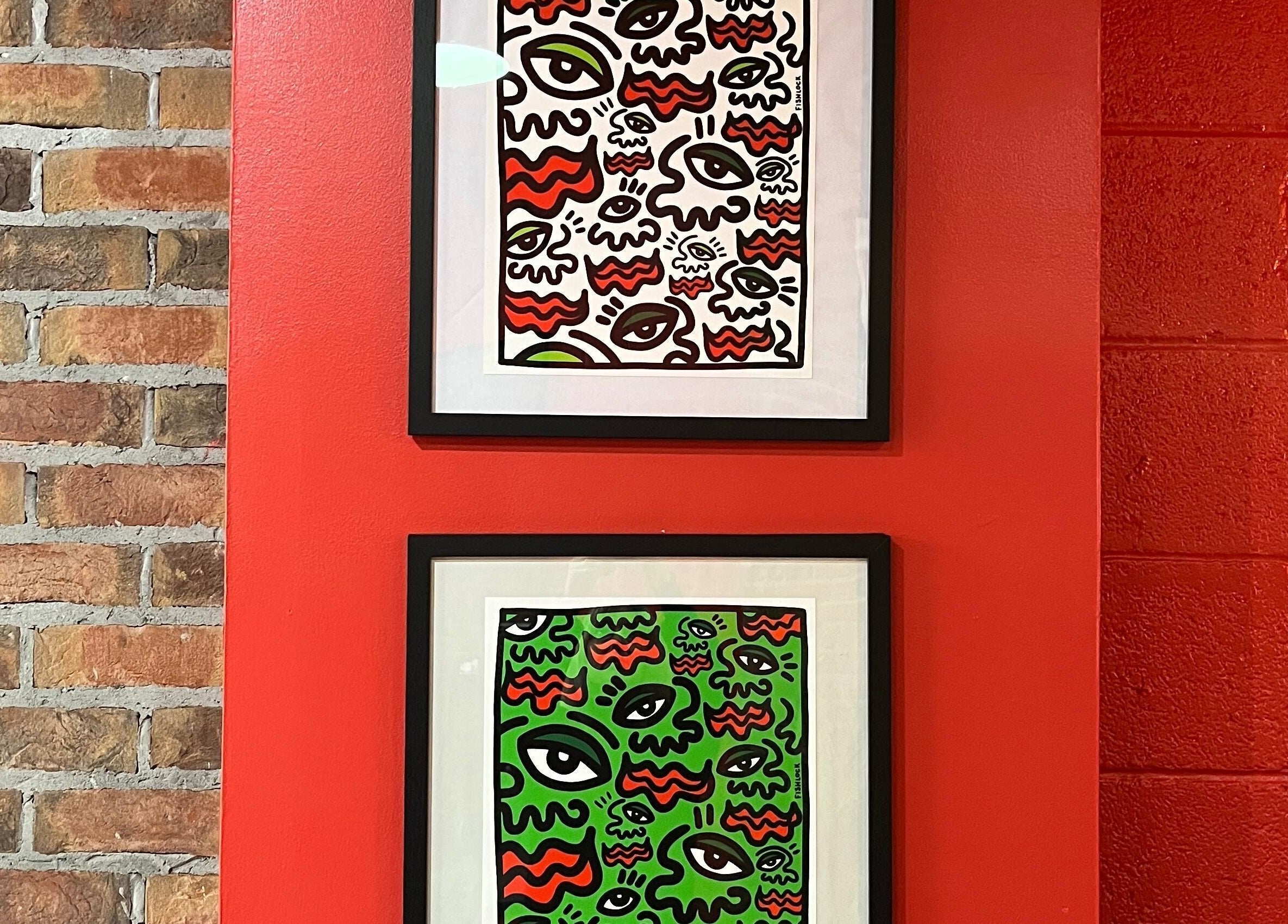 Vibrant abstract art on a red wall at Cult.Collective, Bristol, England, GB showcasing unique style.