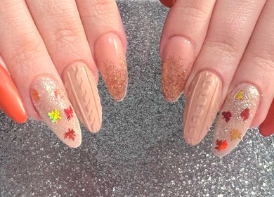 Autumn-themed nail art at Glitzy Nailz Fairy, Isle Of Man, Onchan, IM showcases intricate fall designs.