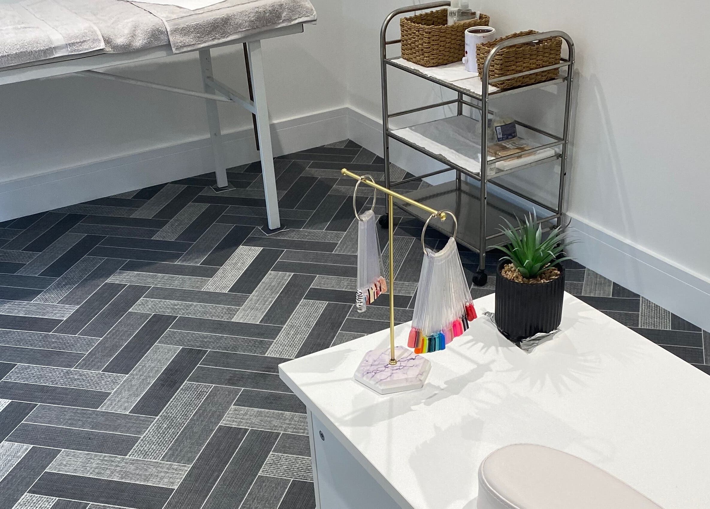 Chic, modern nail setup at Nailsbysadie, Merthyr Tydfil, Wales, GB ready for pampering sessions.