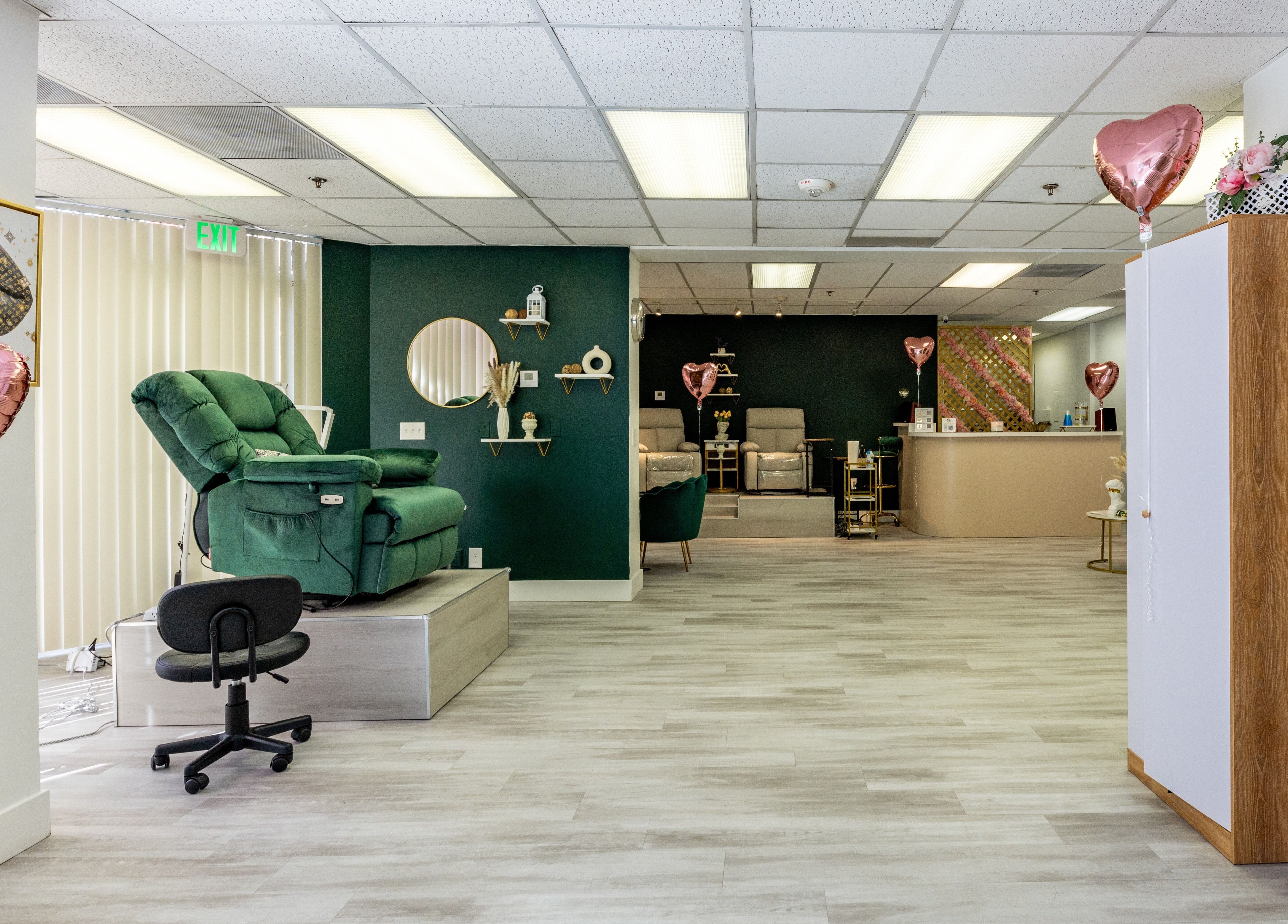 Relaxing interior of Yb Professional Downtown LA in Los Angeles, California, US with plush seating and decor.