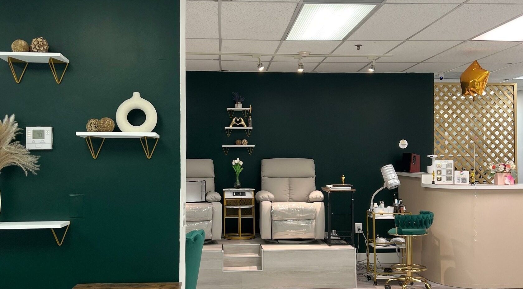 Relaxing spa chairs at Yb Professional Marina Del Rey, Los Angeles, California, US; elegant and soothing decor.