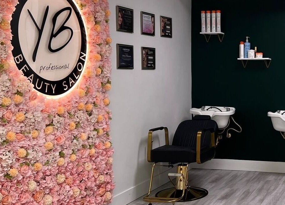 Yb Professional Marina Del Rey (Playa) features a floral wall and salon chairs in Los Angeles, California, US.
