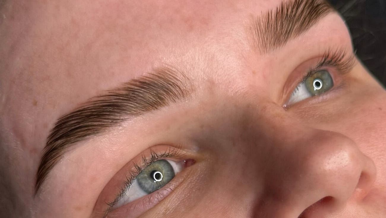 Close-up of expertly shaped brows at Ocean Sinclair Brows in Elgin, Scotland, GB.