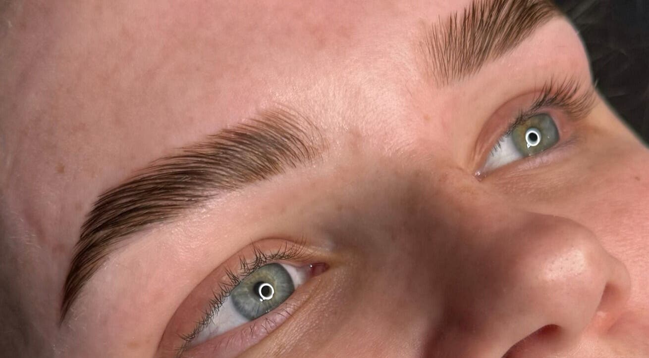 Close-up of expertly shaped brows at Ocean Sinclair Brows in Elgin, Scotland, GB.