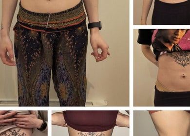 Body transformation results at Elevation Body Boost, Vancouver, British Columbia, CA, showcasing tattoo art.