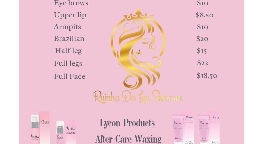 Prijstabel voor waxservices bij Rainha Da Lua Skincare Paramaribo, Paramaribo, SR.