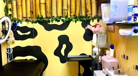 Trū Skin Studio therapy room in Lucea, Hanover Parish, JM, featuring bamboo decor and wellness equipment.
