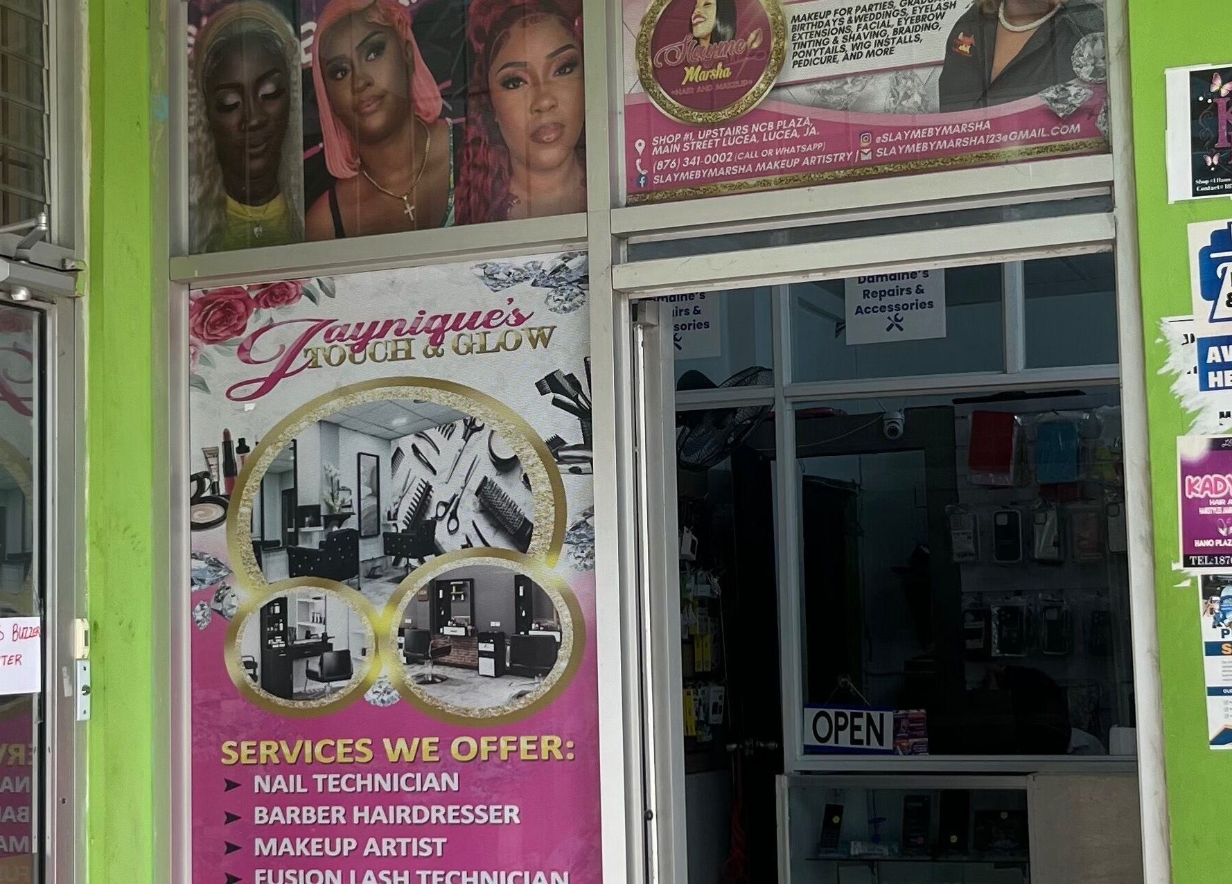 Colorful Tru Skin Studio facade in Lucea, Hanover Parish, JM, showcasing various beauty services.