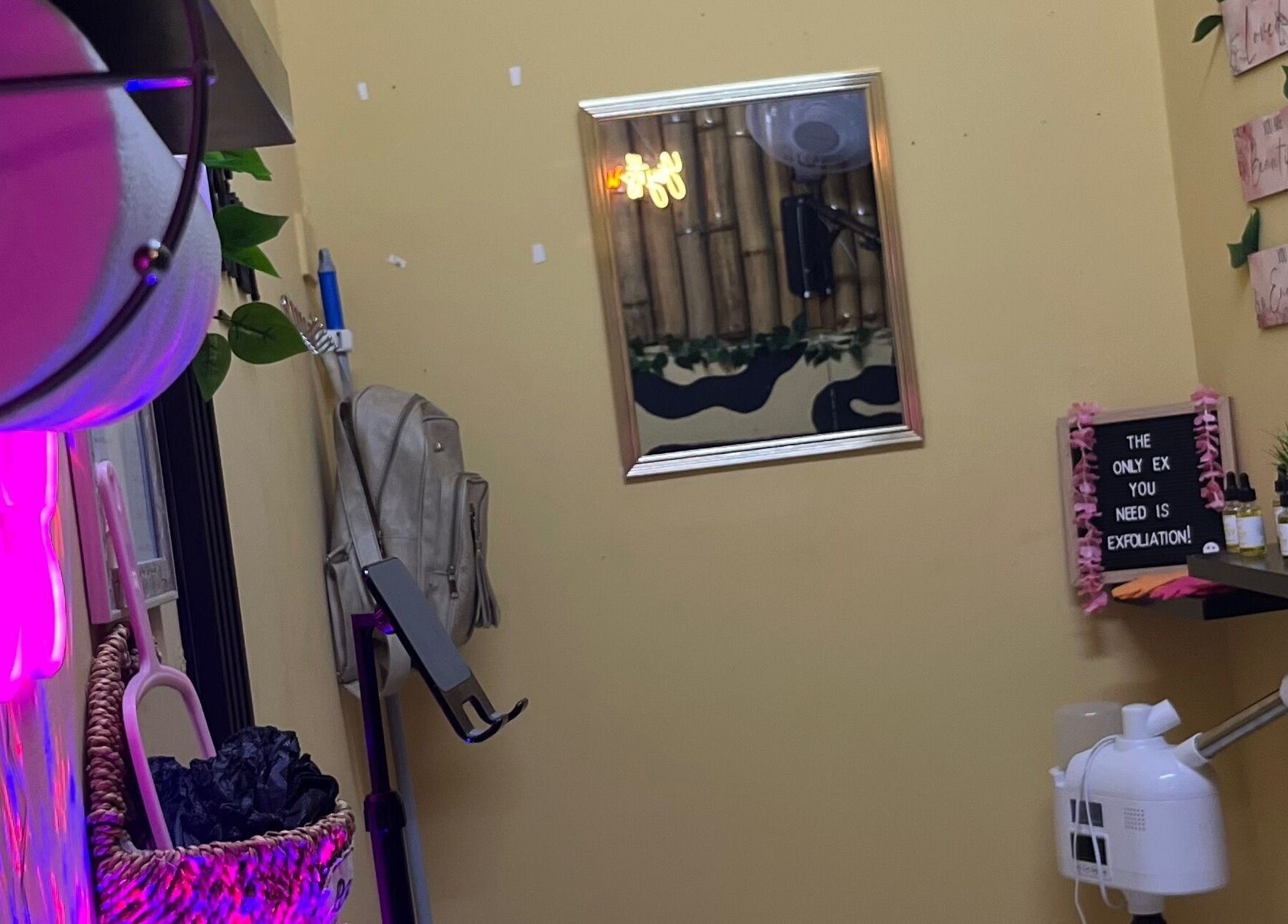 Interior of Tru Skin Studio in Lucea, Hanover Parish, JM, featuring skincare products and equipment.