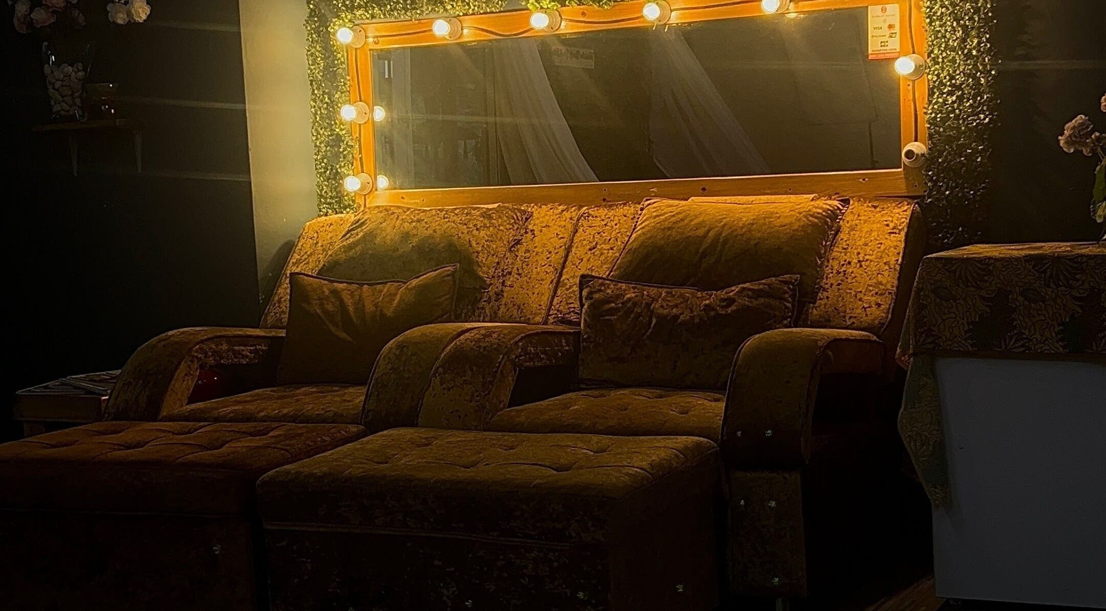 Cozy velvet seating at FARNIESHA BEAUTY SPA, Rawang, Selangor, MY. Relaxing atmosphere with soft lighting.