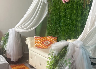 Luxurious seating at FARNIESHA BEAUTY SPA, Rawang, Selangor, MY with lush greenery and elegant decor.